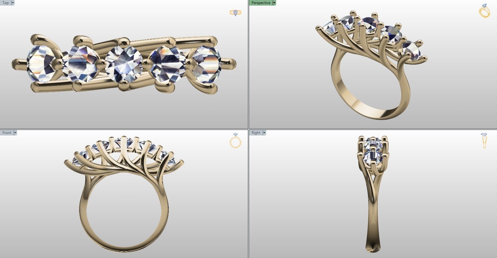 Five Diamond Engagement Ring 3D print model_3