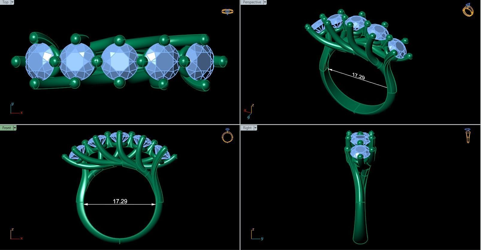 Five Diamond Engagement Ring 3D print model_4