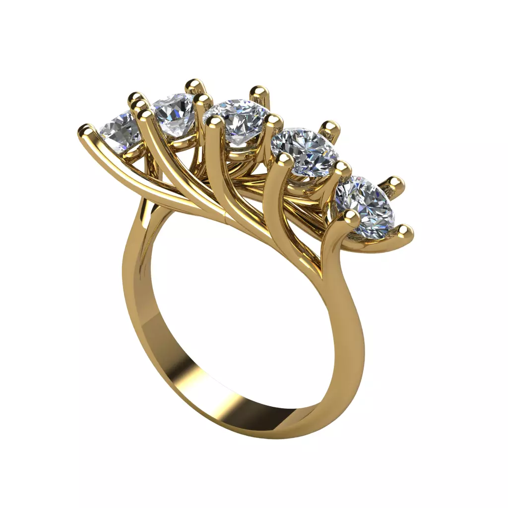 Five Diamond Engagement Ring 3D print model_0