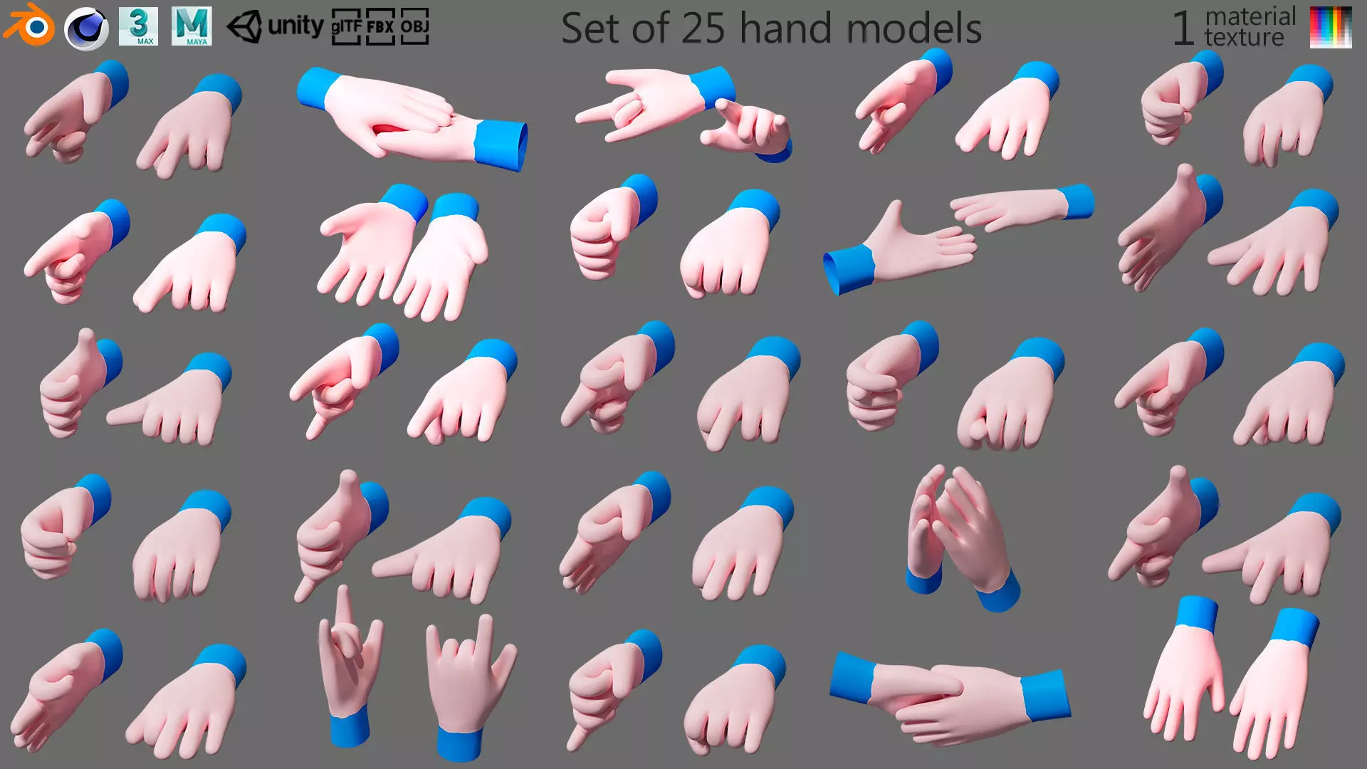 Cartoon hands Low-poly 3D model_0