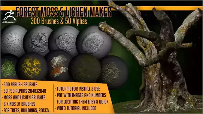 Forest Moss And Lichen Maker 300 ZBrush
