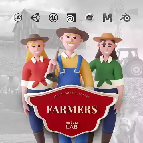 Farmers - Rigged 3D Characters 12 Animations Low-poly 3D model
