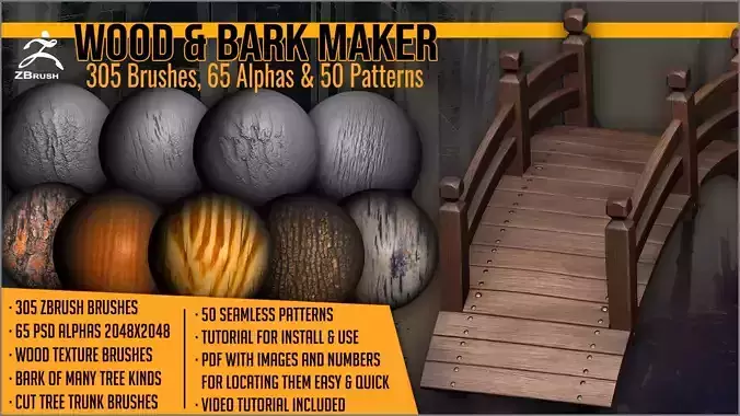 Wood And Bark Maker 305 ZBrush Brushes