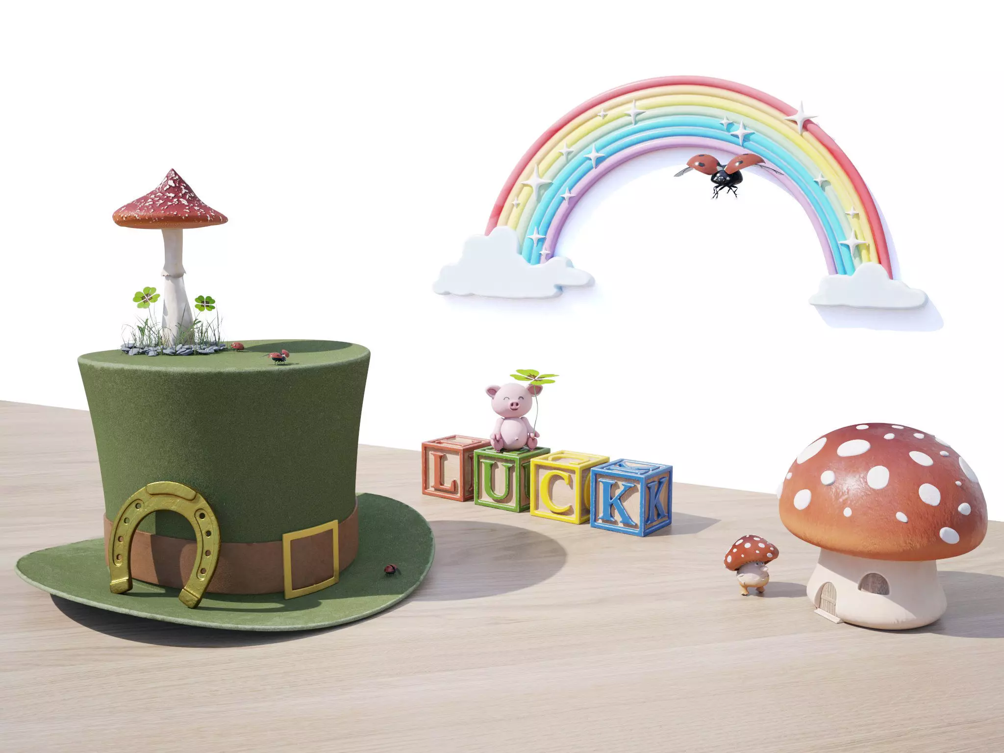 luck set fairy garden mushroom 3D model_0