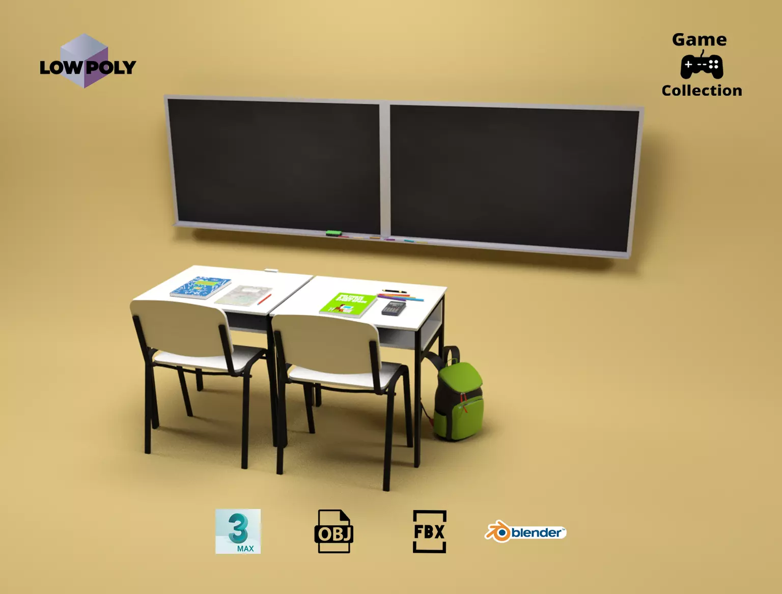 School props 2 Low-poly 3D model_0