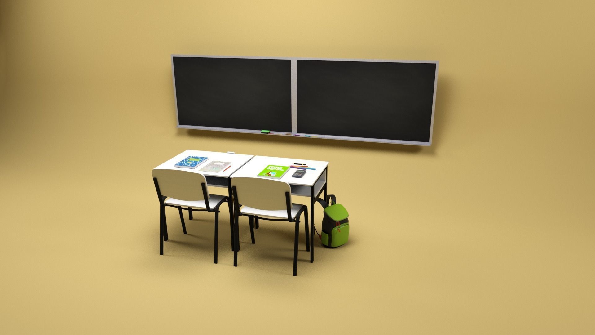 School props 2 Low-poly 3D model_1