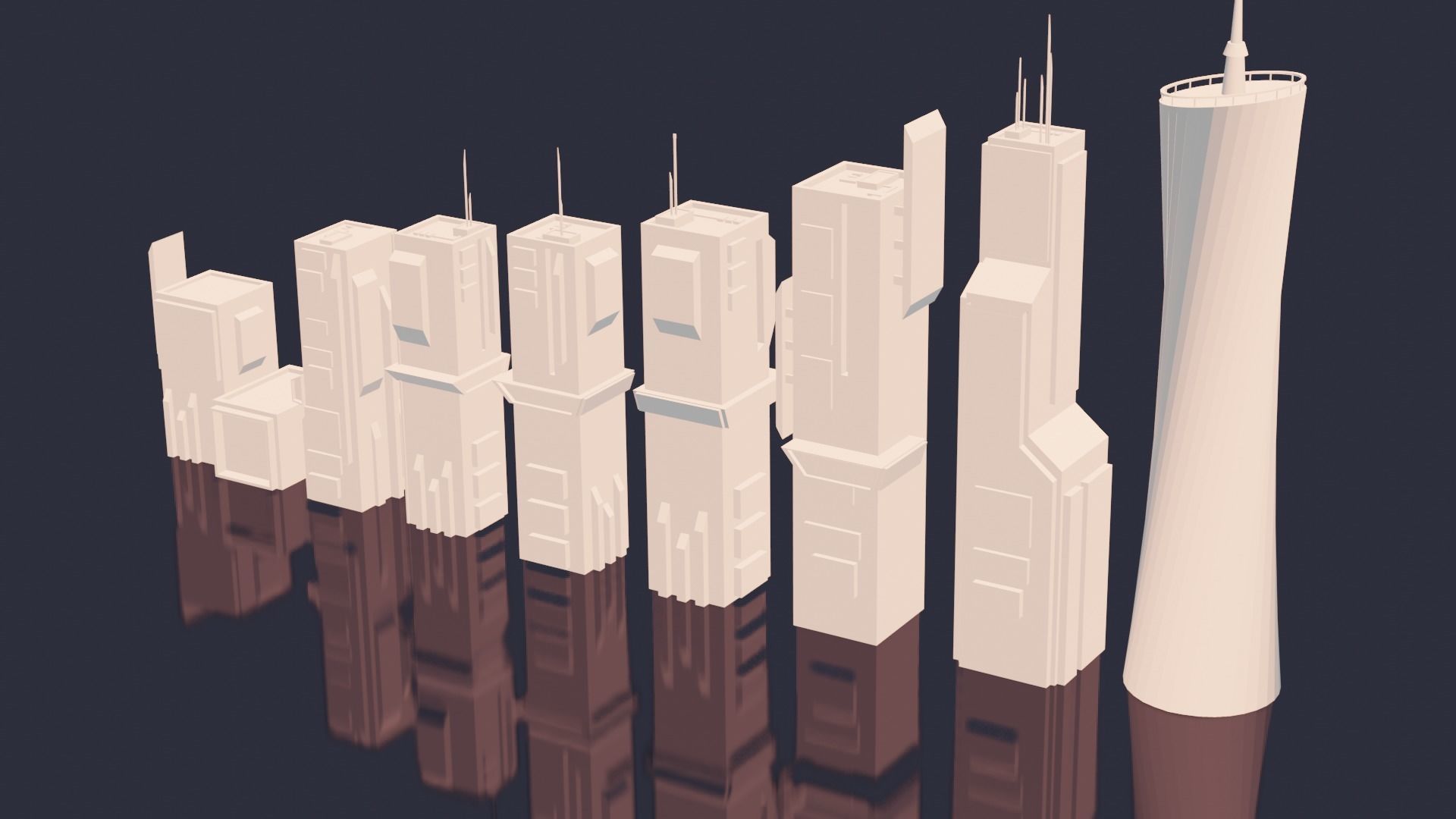 Low Poly Sci fi Buildings Low-poly 3D model_4