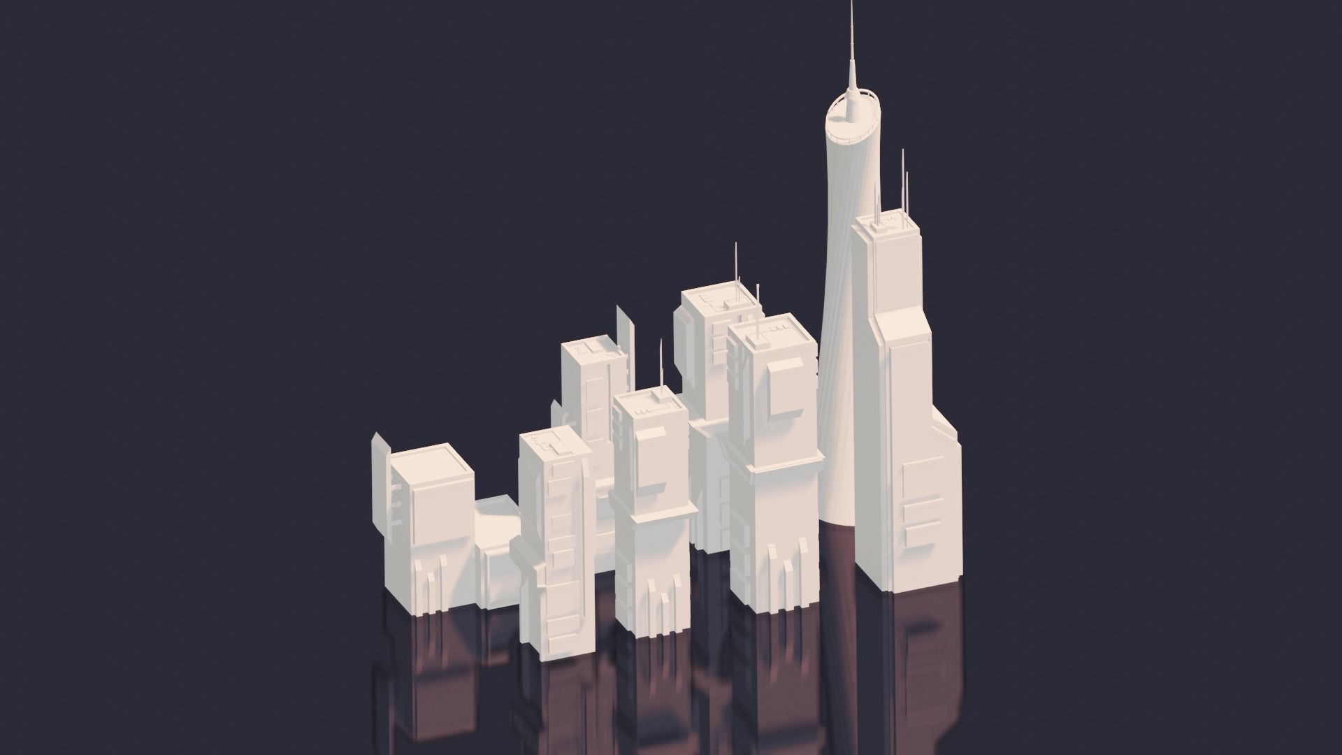 Low Poly Sci fi Buildings Low-poly 3D model_2