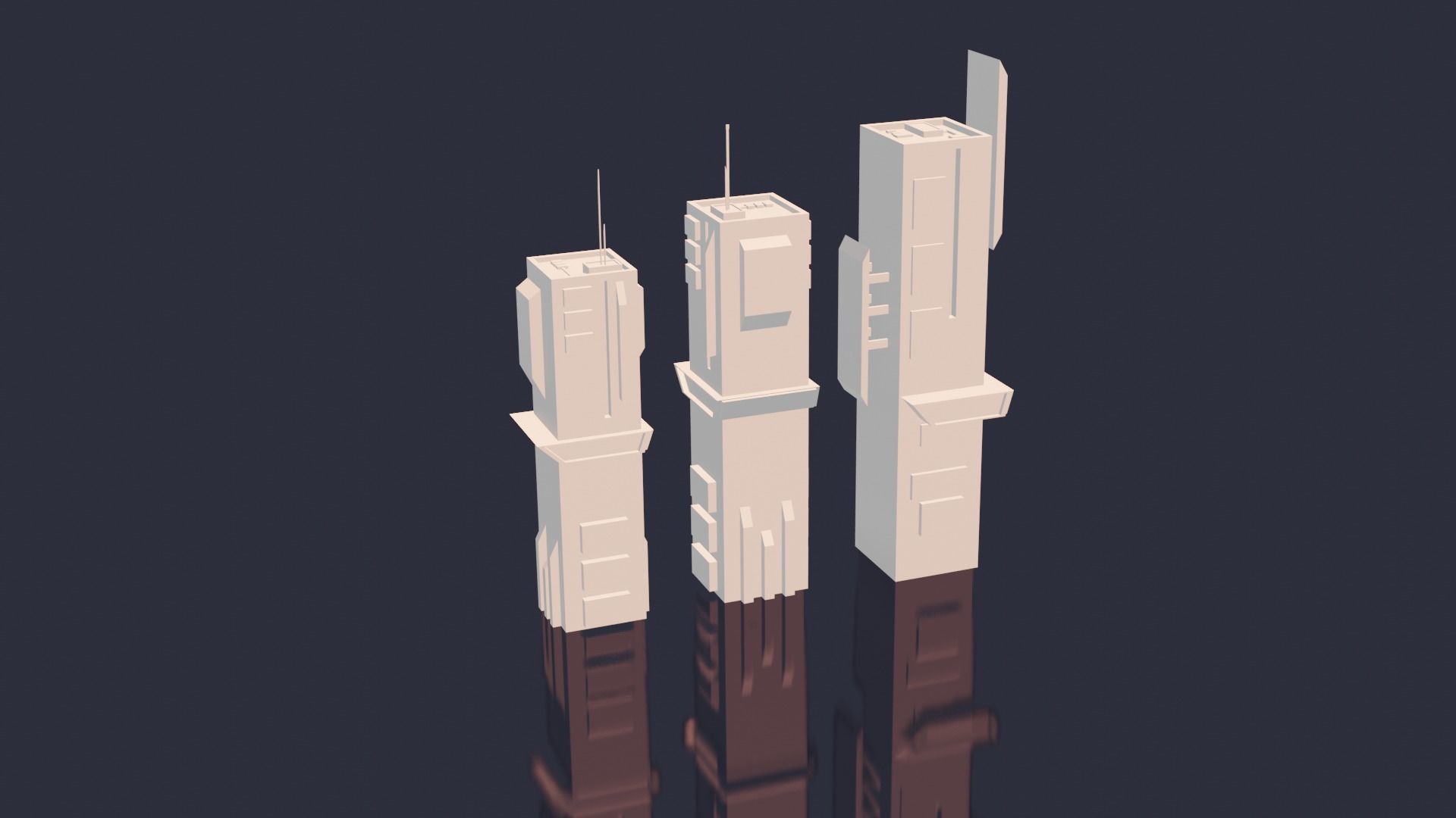 Low Poly Sci fi Buildings Low-poly 3D model_3