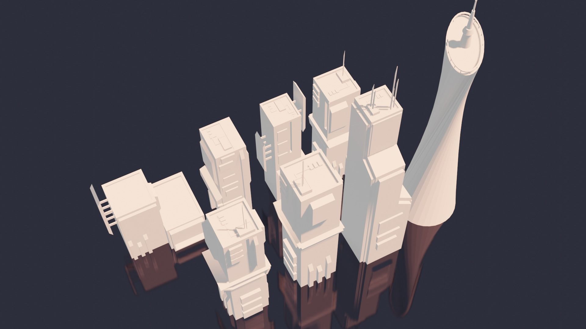 Low Poly Sci fi Buildings Low-poly 3D model_1