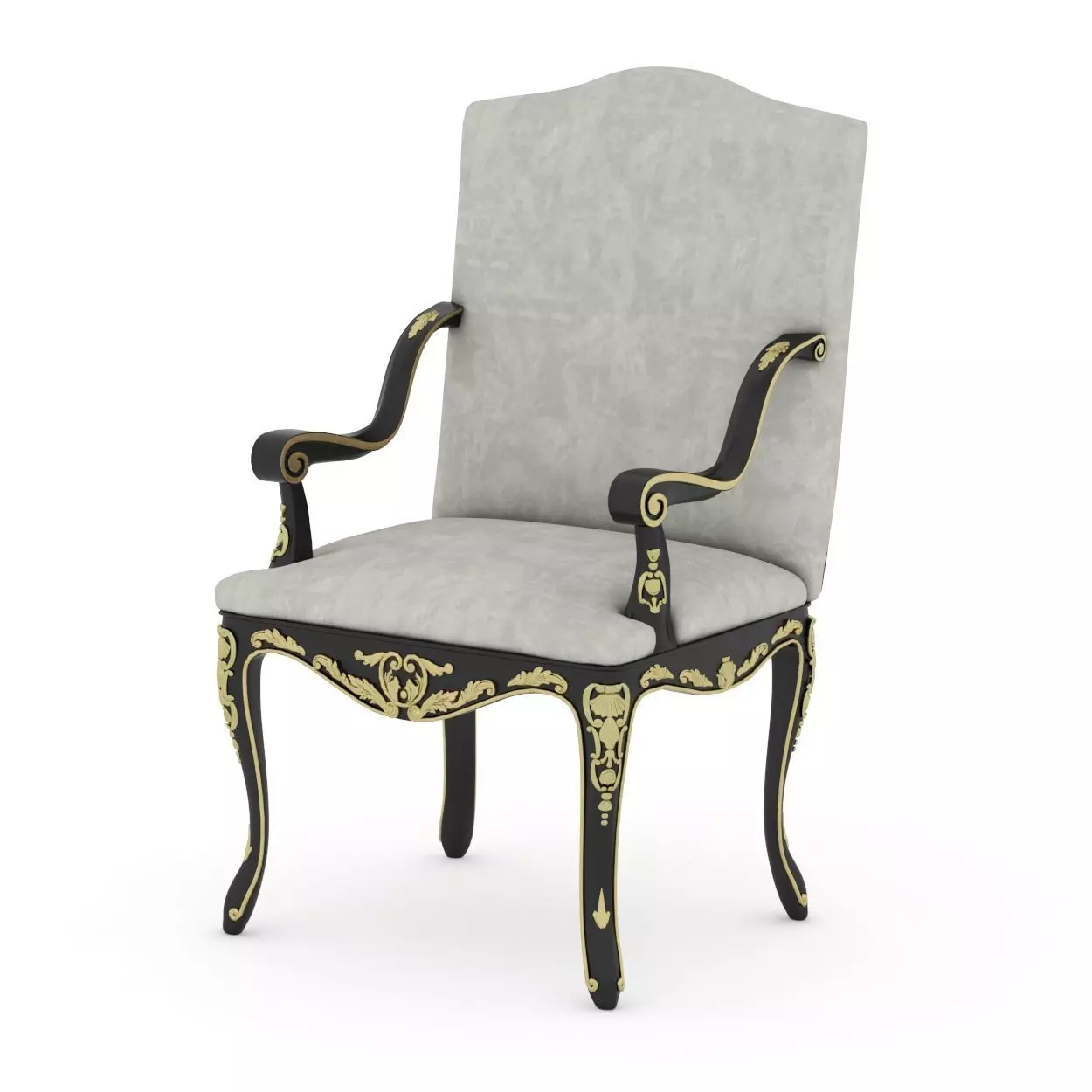Finely Hand Carved Chair with Armrests 3D model
