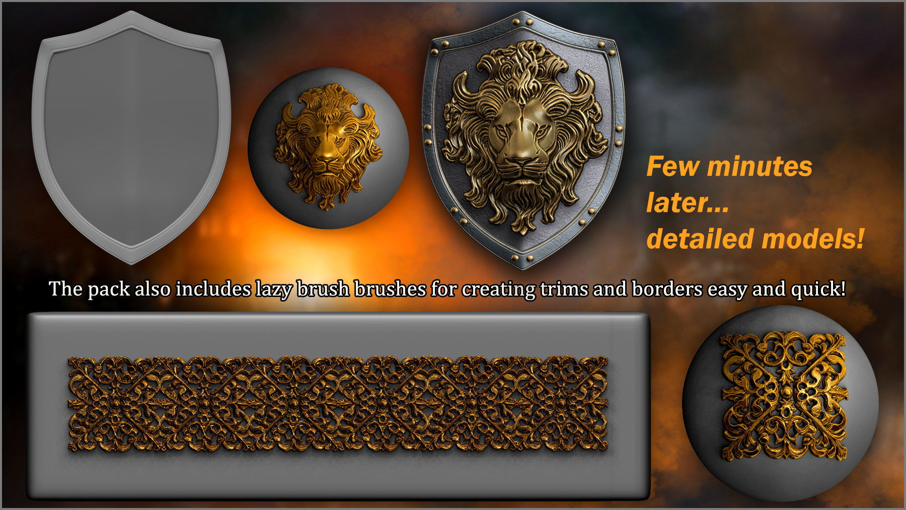 Medieval Maker 300 ZBrush Brushes And 75 Alphas 3D model_2