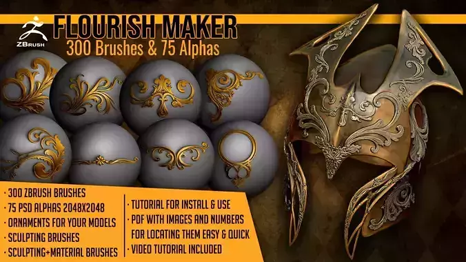 Flourish Maker 300 ZBrush Brushes 3D model