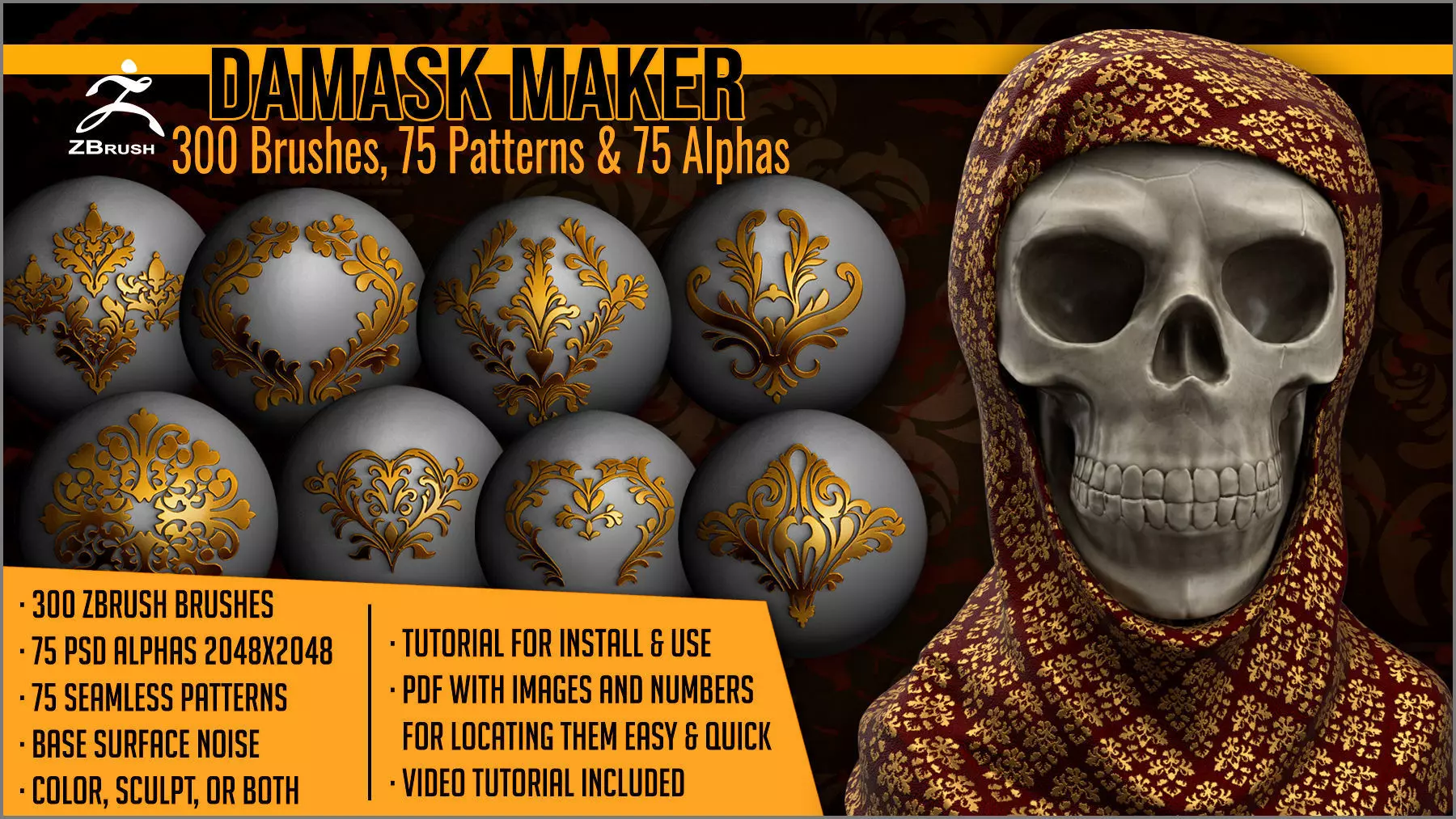 Damask Maker 300 ZBrush Brushes 3D model_0