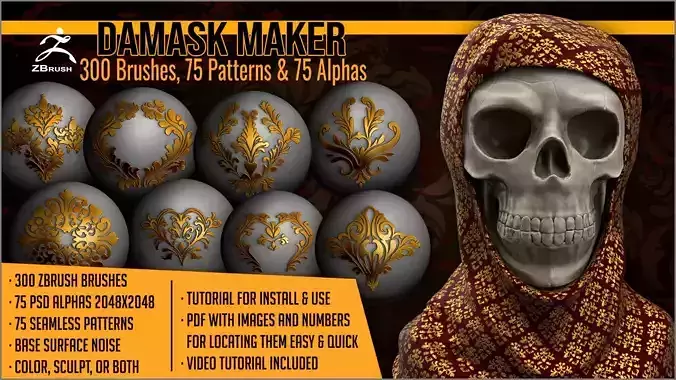 Damask Maker 300 ZBrush Brushes 3D model