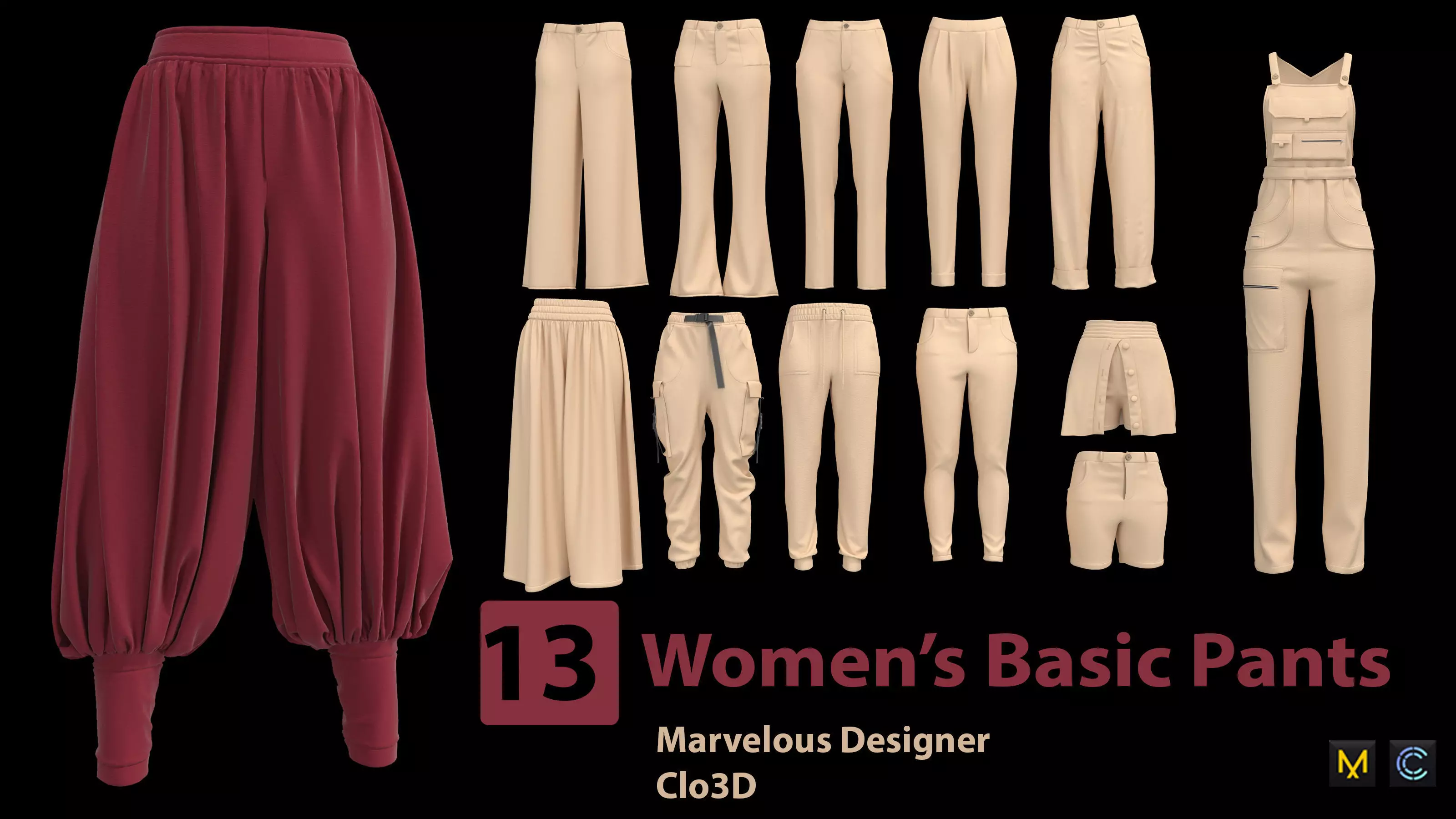 13 Women Basic Pants 3D model
