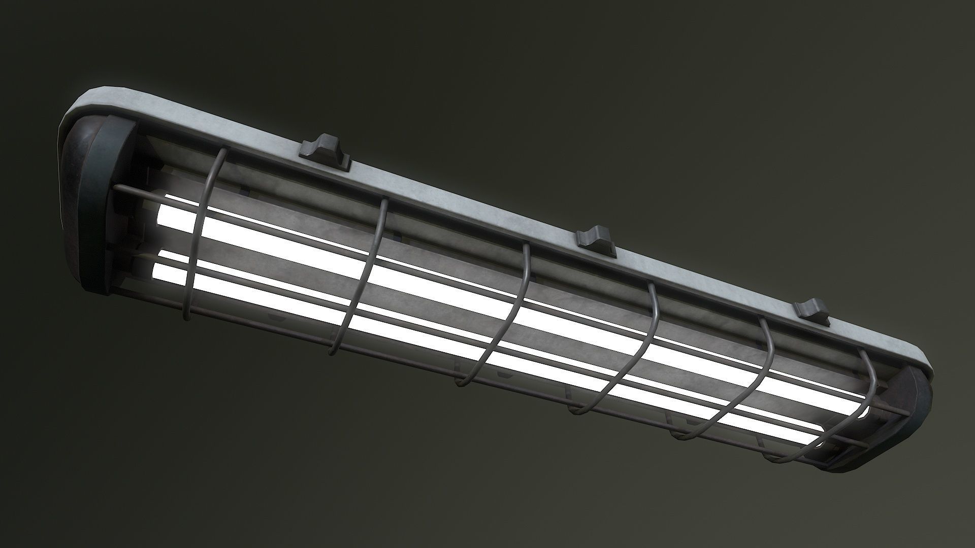 Fluorescent Lamp With Cage Low-poly 3D model_6