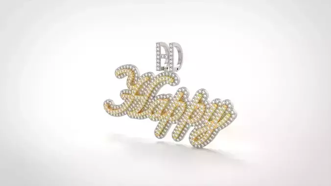 Model 1079  Pave Happy Name Plate Diamond Pendant