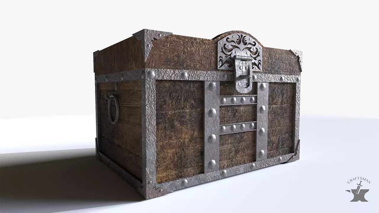 Medieval Chest Low-poly 3D model_0