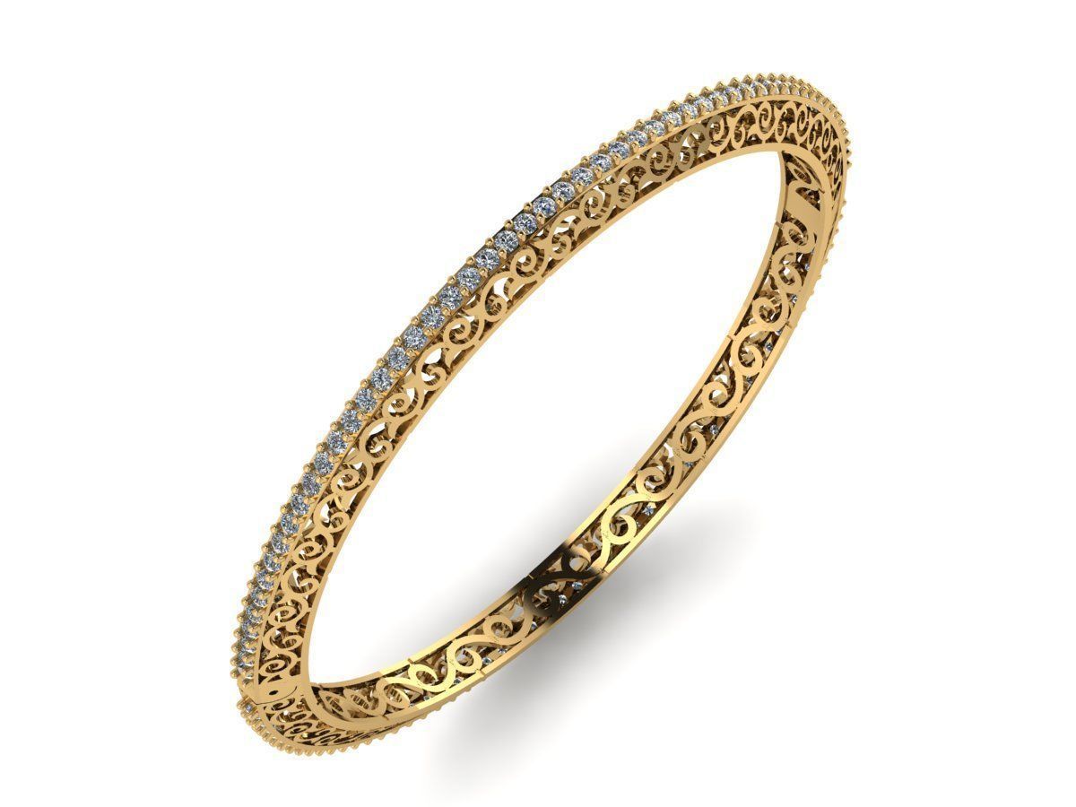 braclete gold bangle with diamonds 3D print model_3