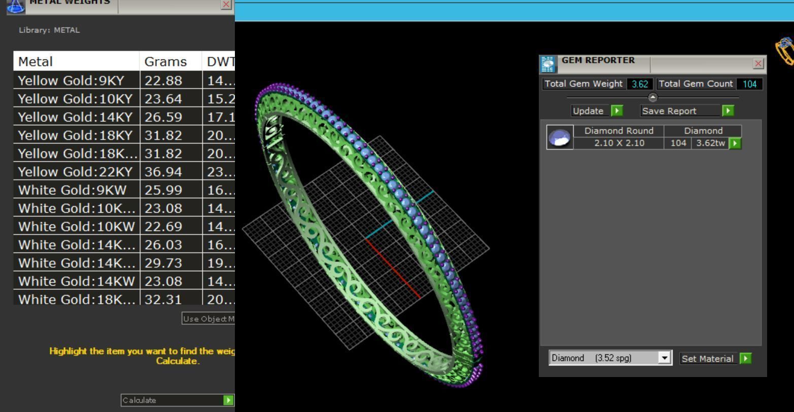 braclete gold bangle with diamonds 3D print model_2