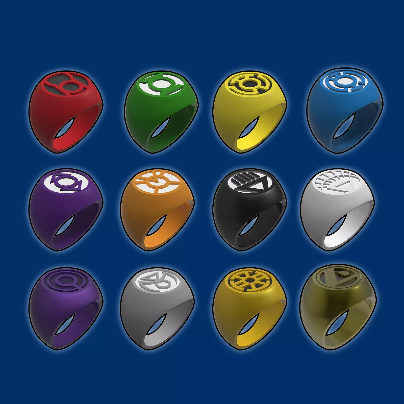 Lantern Corps Rings PACK - 3D Print 3D print model_0