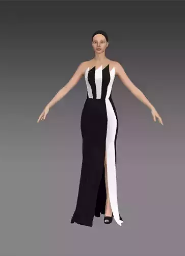 Dress black and white  color block slit dress