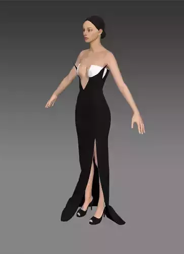 Dress black and white  color block slit dress 