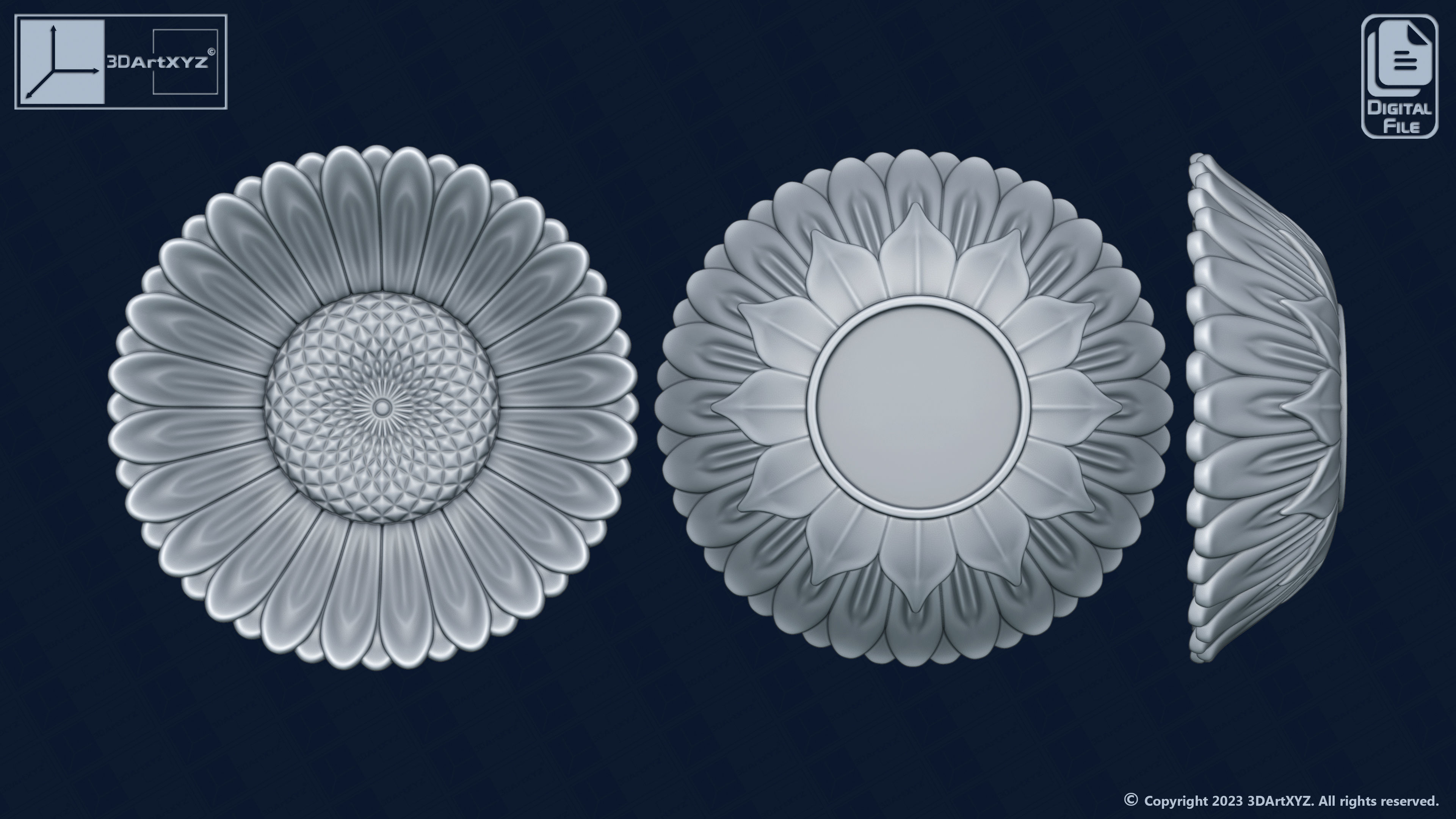 Sunflower Bowl - CNC Files for Wood  3D model_1