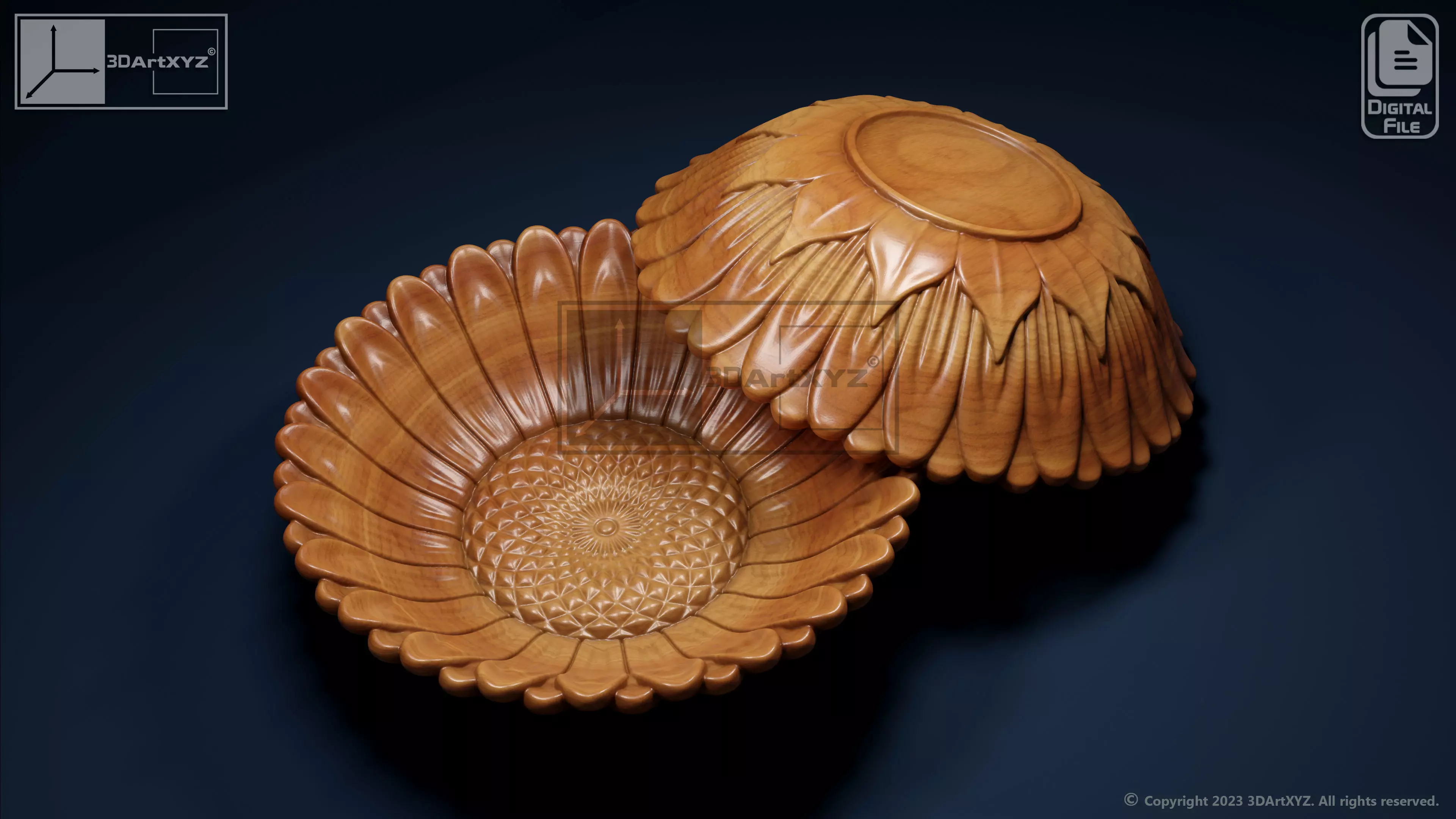 Sunflower Bowl - CNC Files for Wood  3D model_0