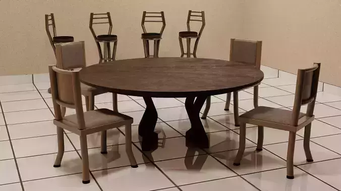 Table and chair Low-poly 3D model