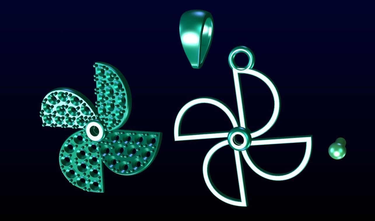 Pinwheel diamond pendant 3D print model_2