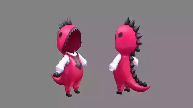 Cartoon purple dragon costume - cosplay Low-poly 3D model