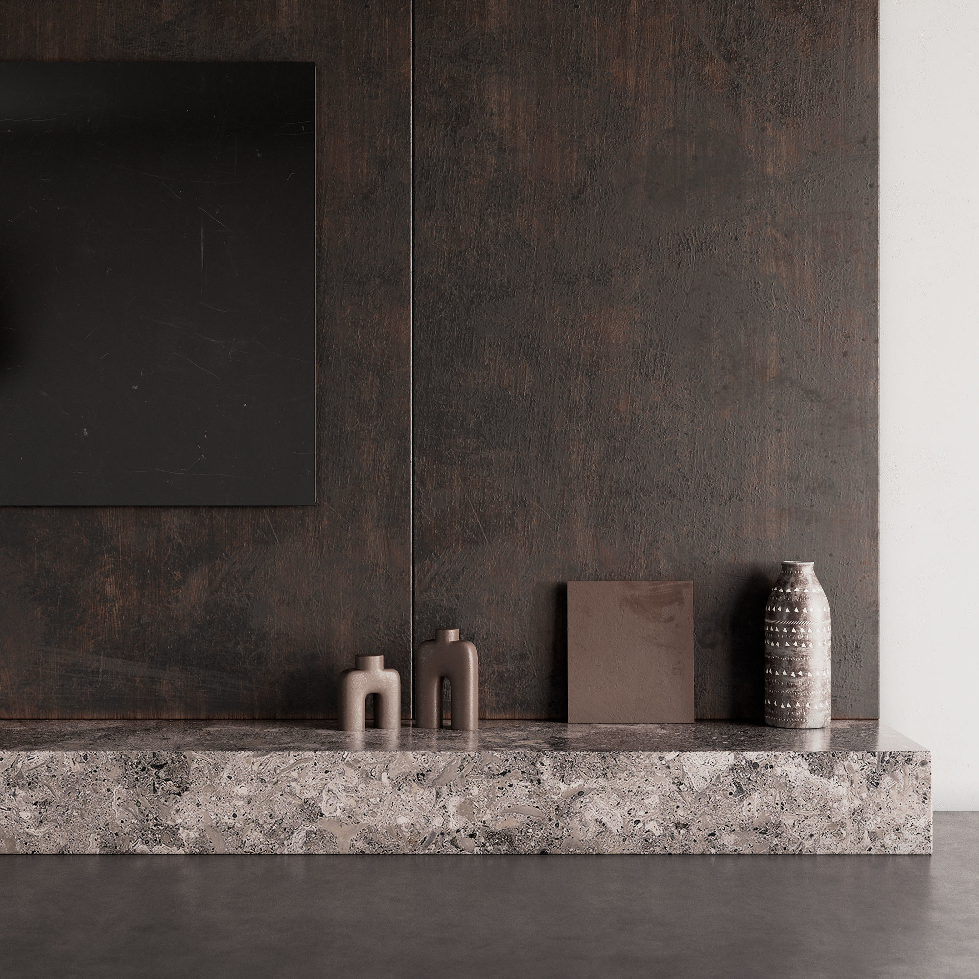Decorated TV wall with fireplace 3D model_6