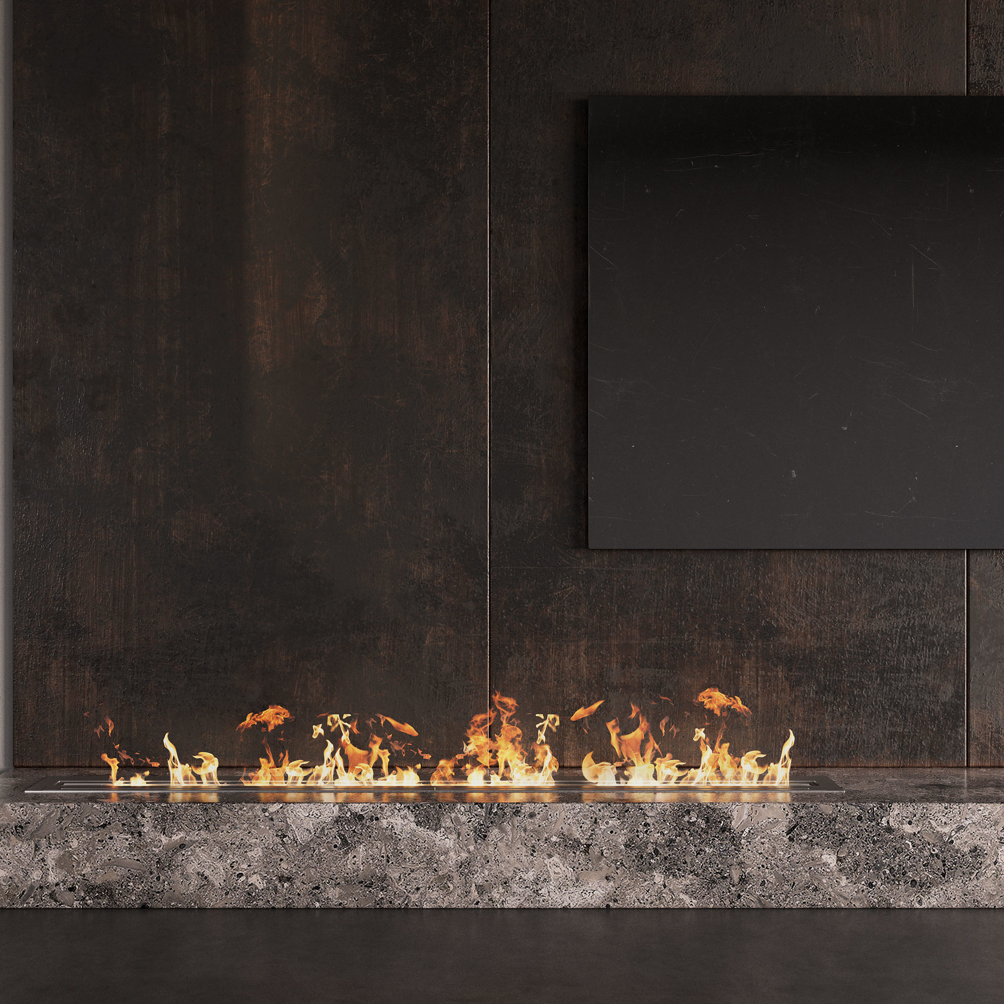 Decorated TV wall with fireplace 3D model_5