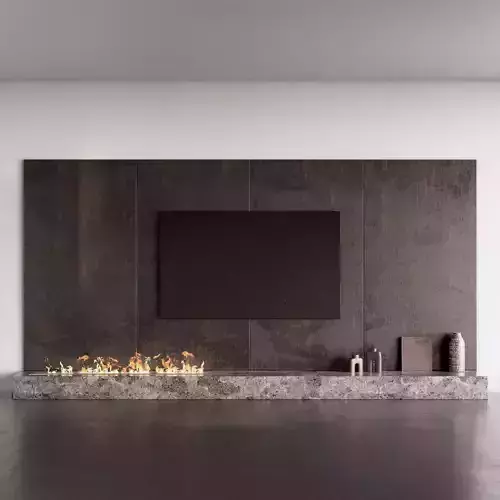 Decorated TV wall with fireplace 3D model