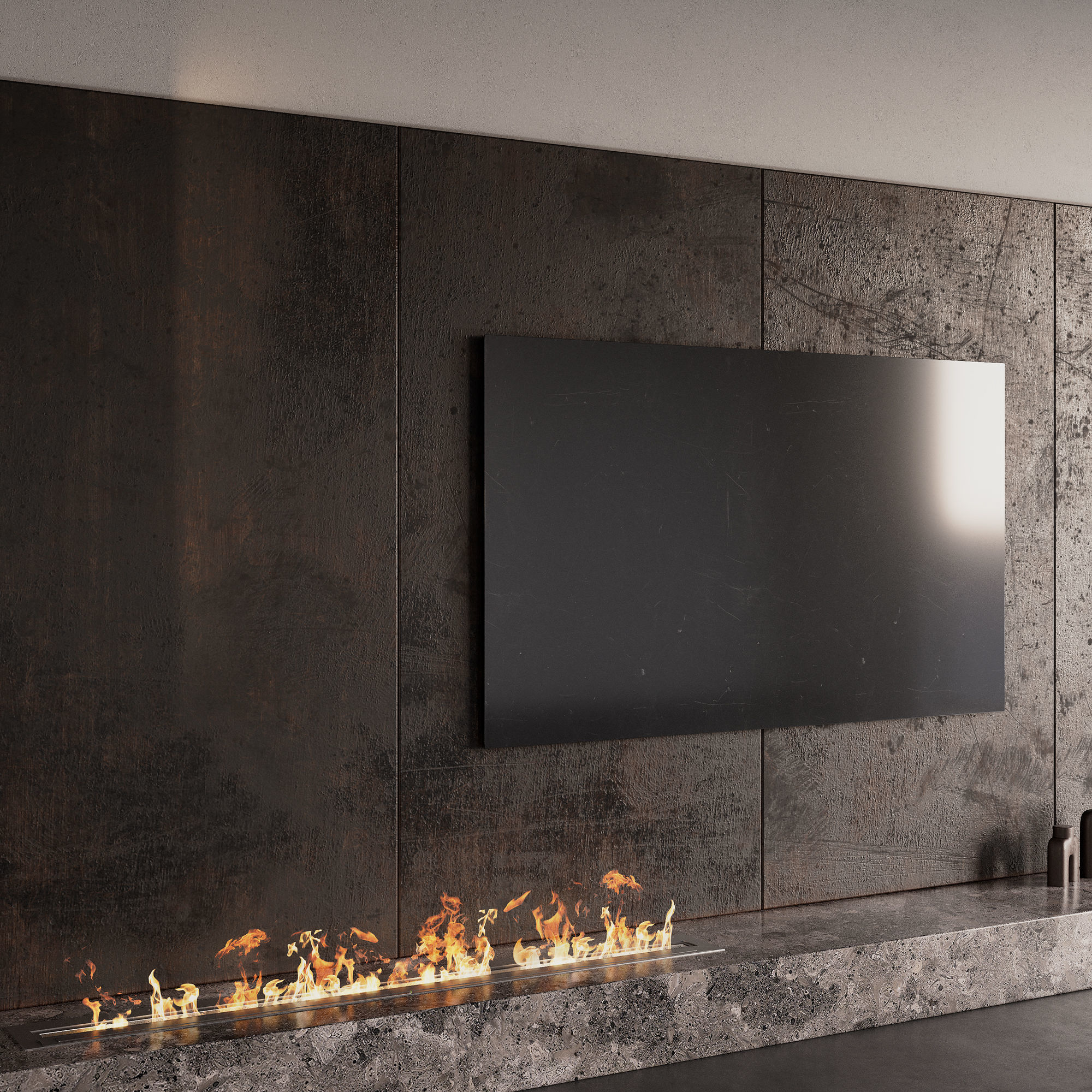 Decorated TV wall with fireplace 3D model_4