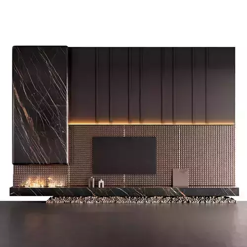 Decorated TV wall with fireplace - 2