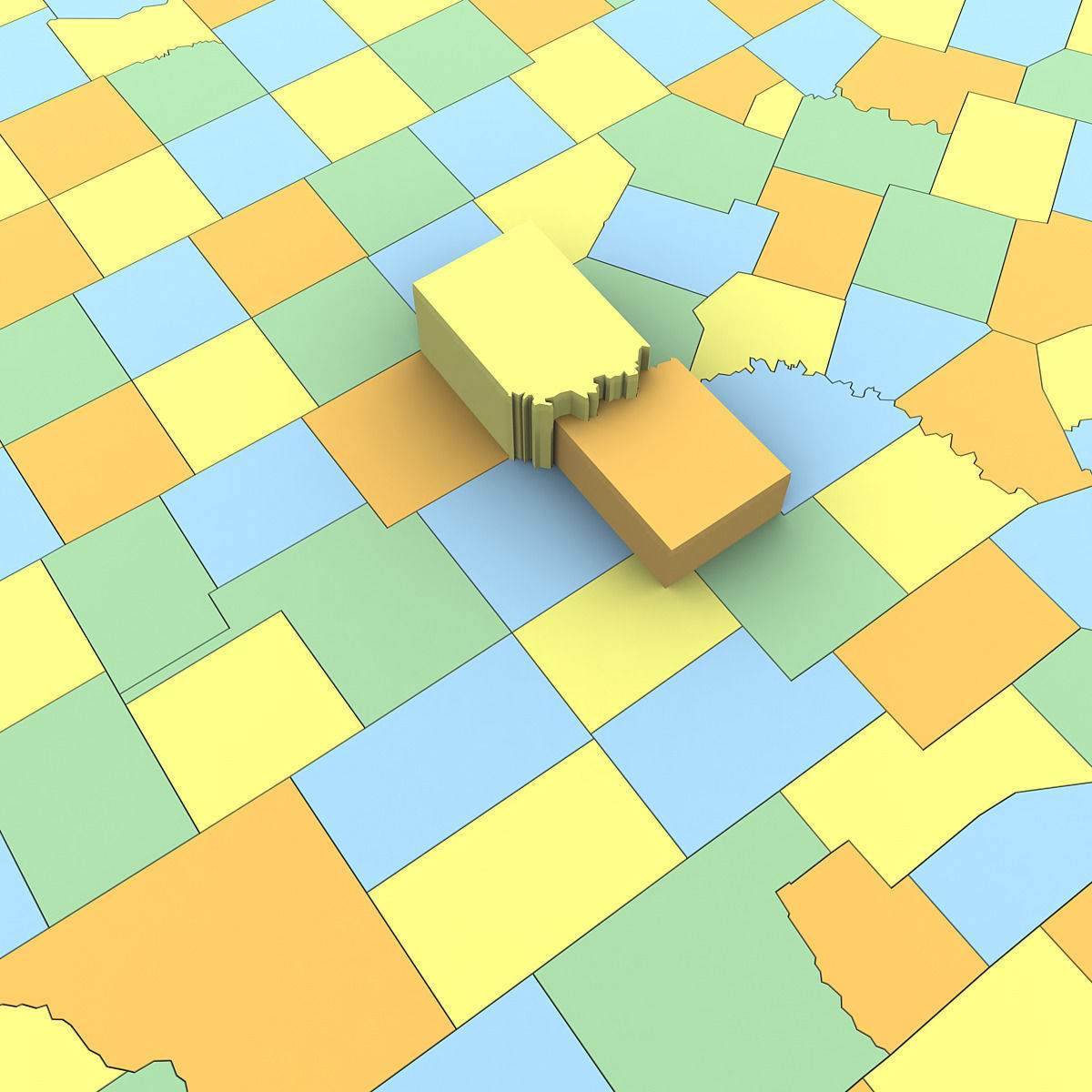 Texas Political Map 3D model_5