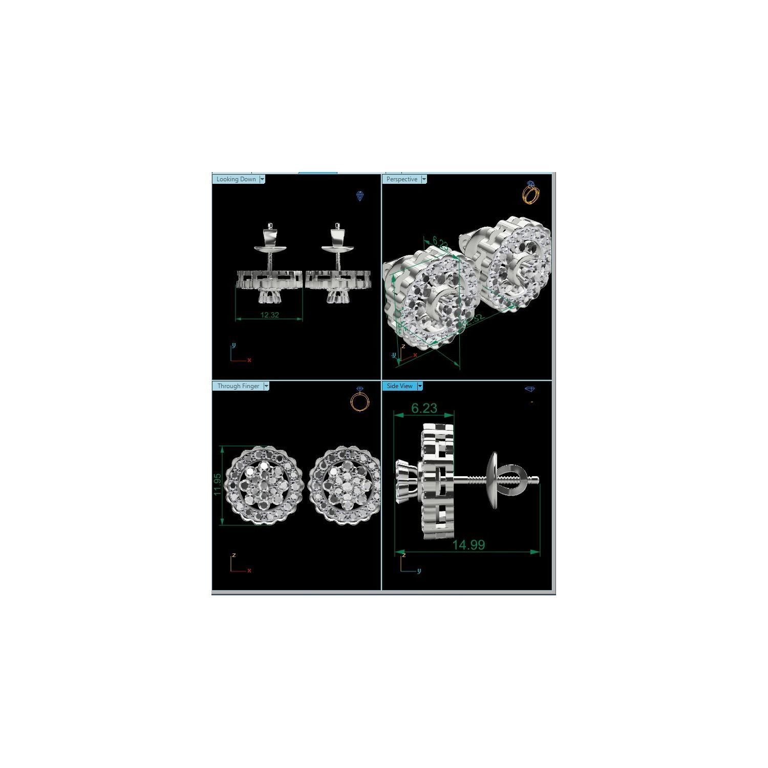 Women Stud Earrings STL JCD OBJ FBX Renders Details 3D print model_4