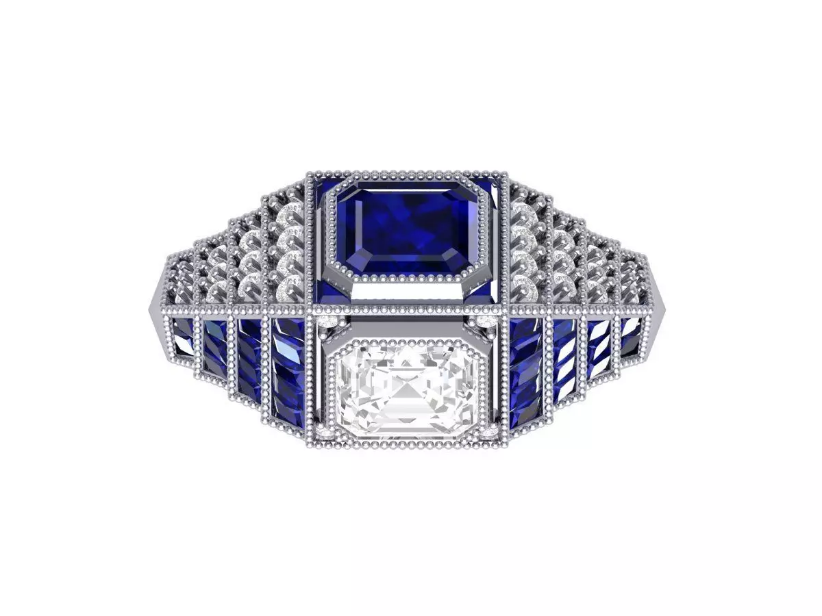 Emerald 2 Stone Art Deco Ring 3D print model