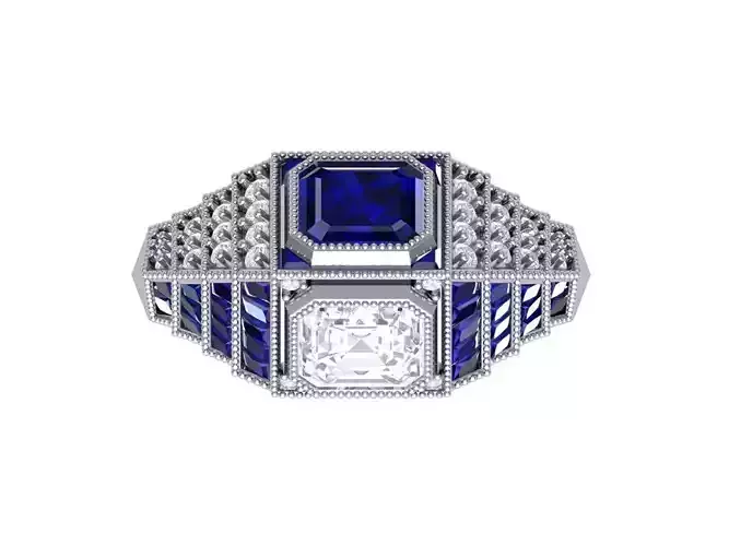 Emerald 2 Stone Art Deco Ring 3D print model