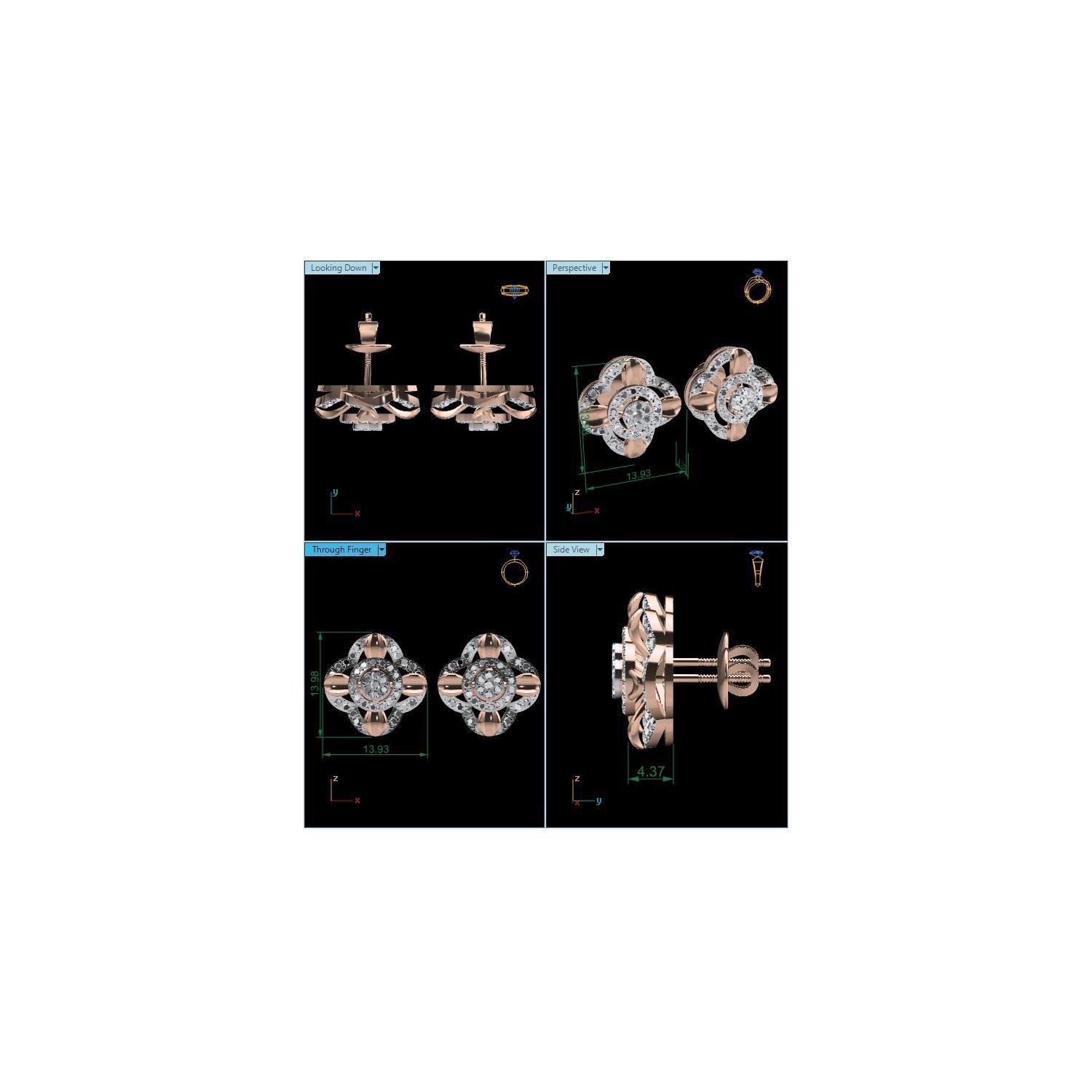 Women Stud Earrings STL JCD OBJ FBX Renders Details 3D print model_13