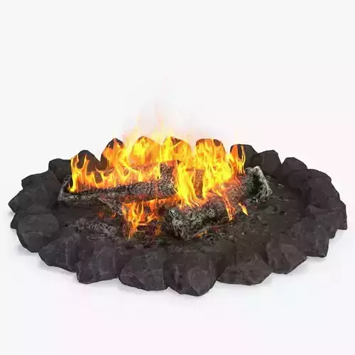 Bonfire Burning with Fire Ashes Low-poly 3D model