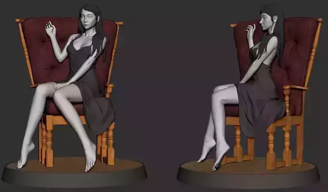 Woman sitting on a chair - dress 3D print model