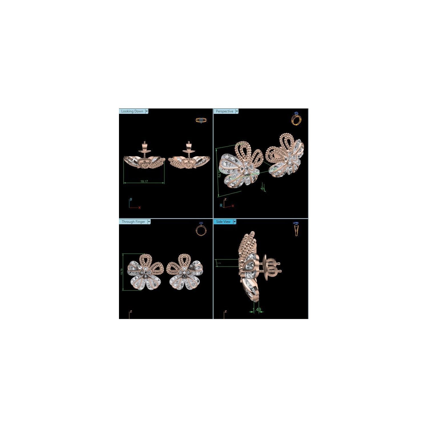 Women Stud Earrings STL JCD OBJ FBX Renders Details 3D print model_18