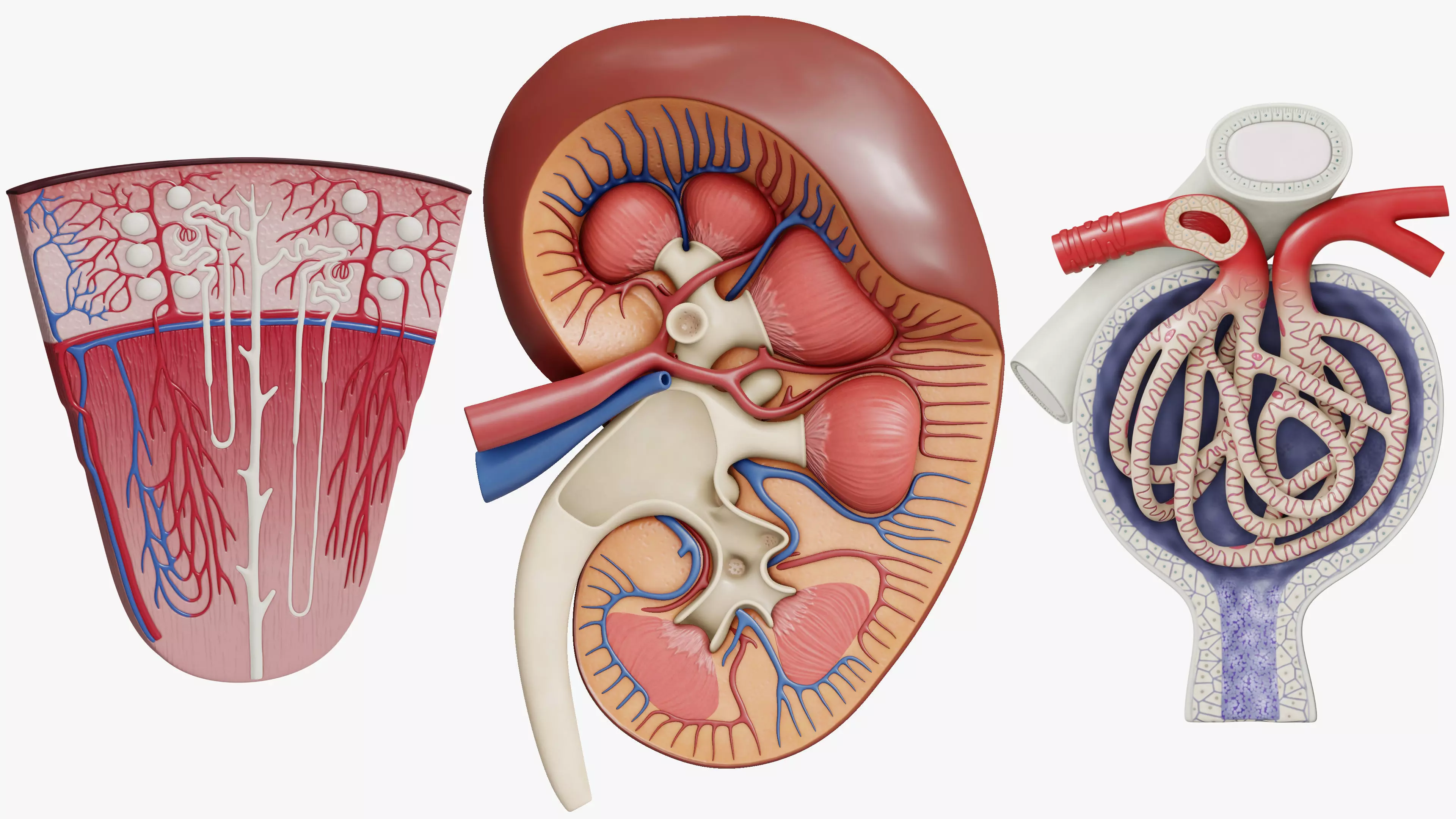 Collection of professional human kidney structure components _0