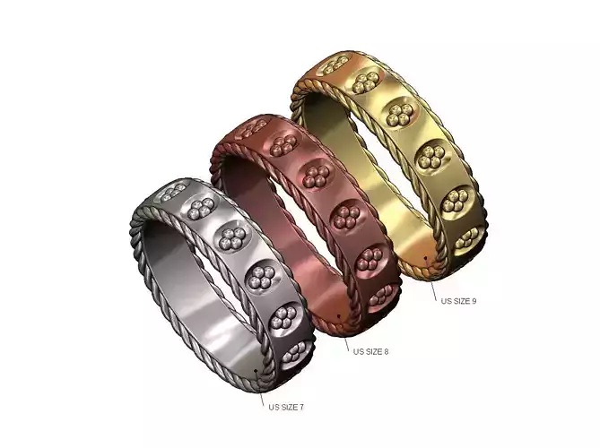 Beaded oval endents braided sides cigar band US sizes 7 8 9