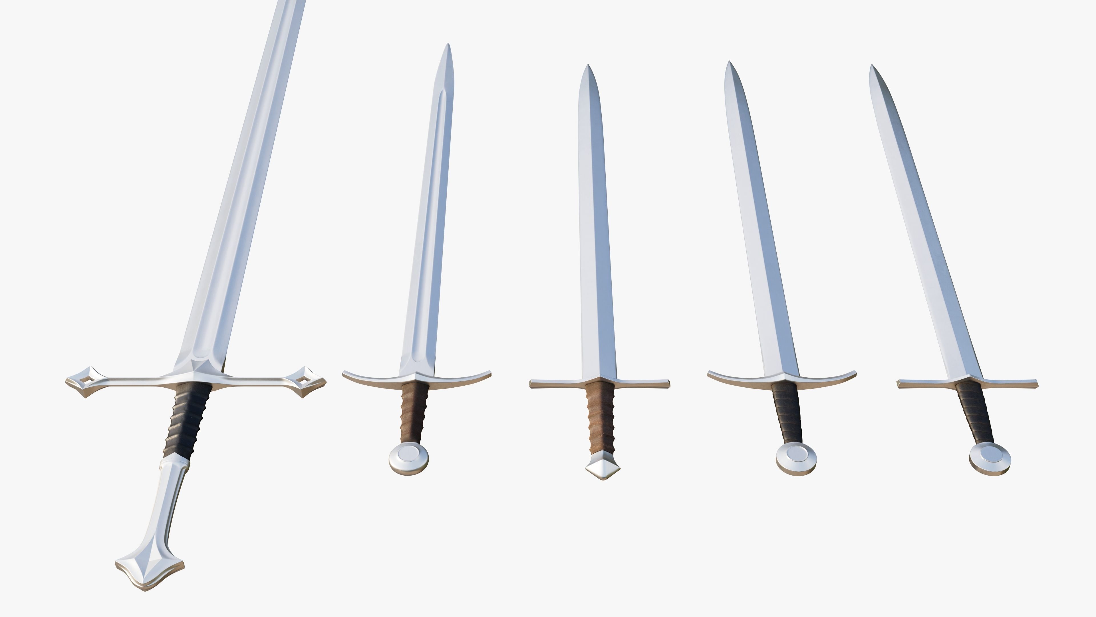 Collection medieval swords 01-05 plus old textures and sheaths 3D model_7