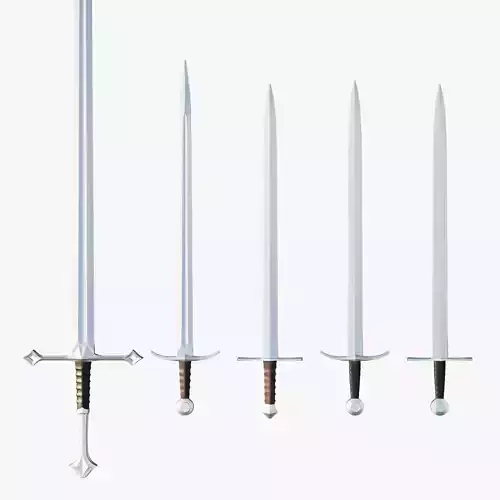Collection medieval swords 01-05 plus old textures and sheaths 3D model